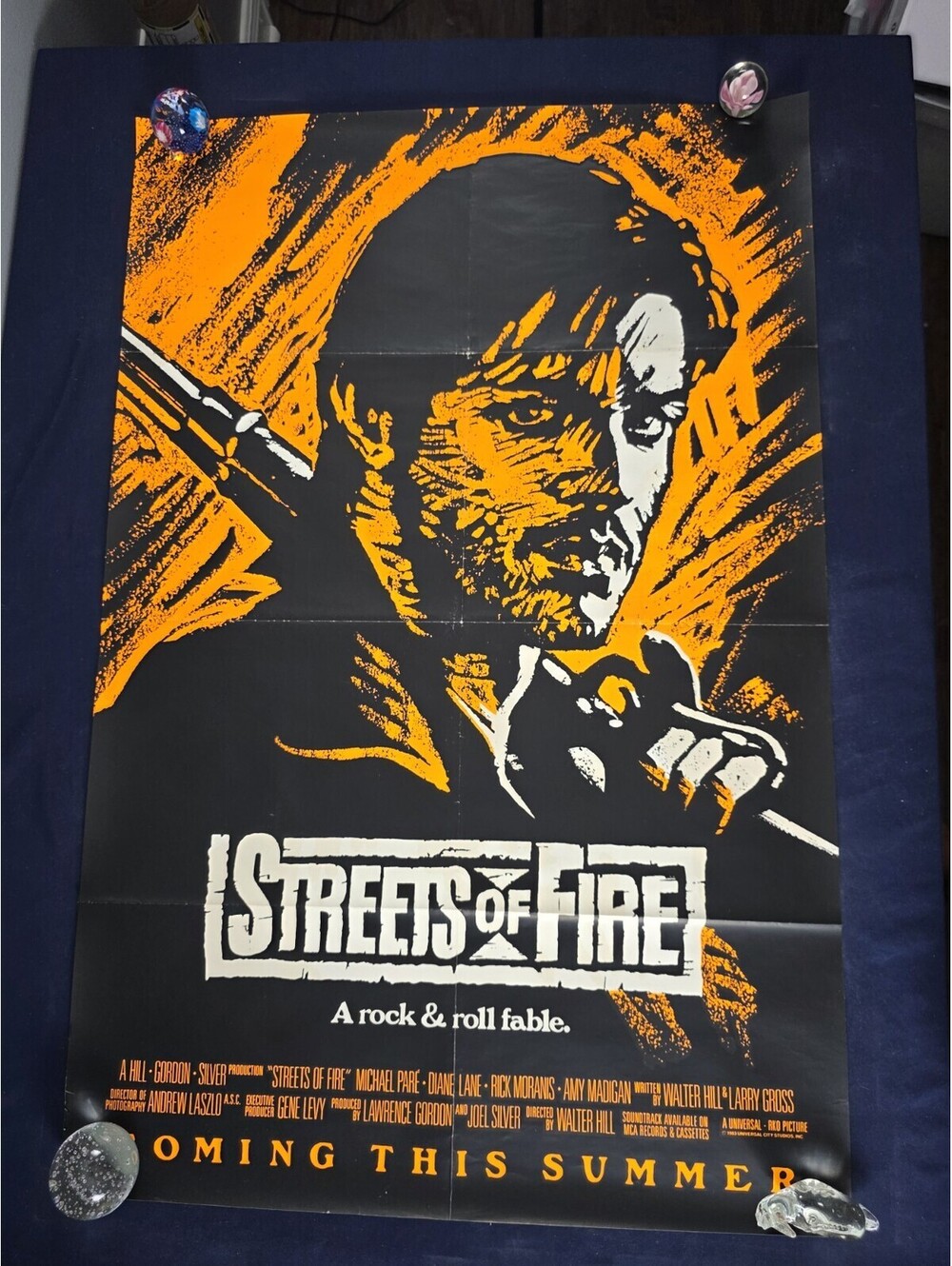 ~ STREETS OF FIRE ~ 1984 Original 27x41 Movie Poster RARE ORANGE ~ MICHAEL PARE